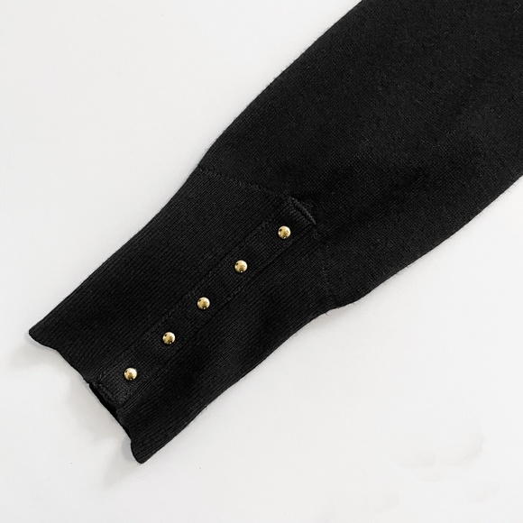 White House Black Market Black Long Sleeve Sweater Gold Buttons Size M - Picture 4 of 13